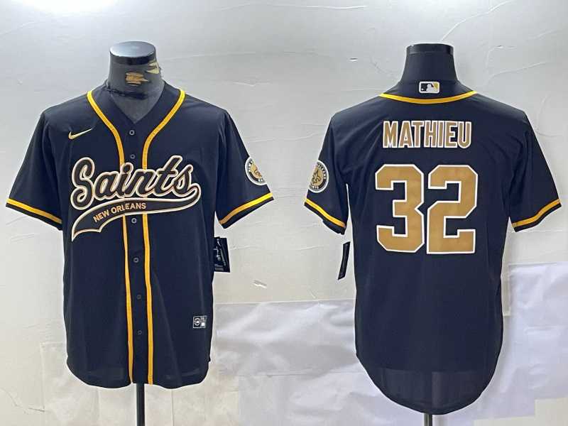 Men%27s New Orleans Saints #32 Tyrann Mathieu Black Cool Base Stitched Baseball Jersey